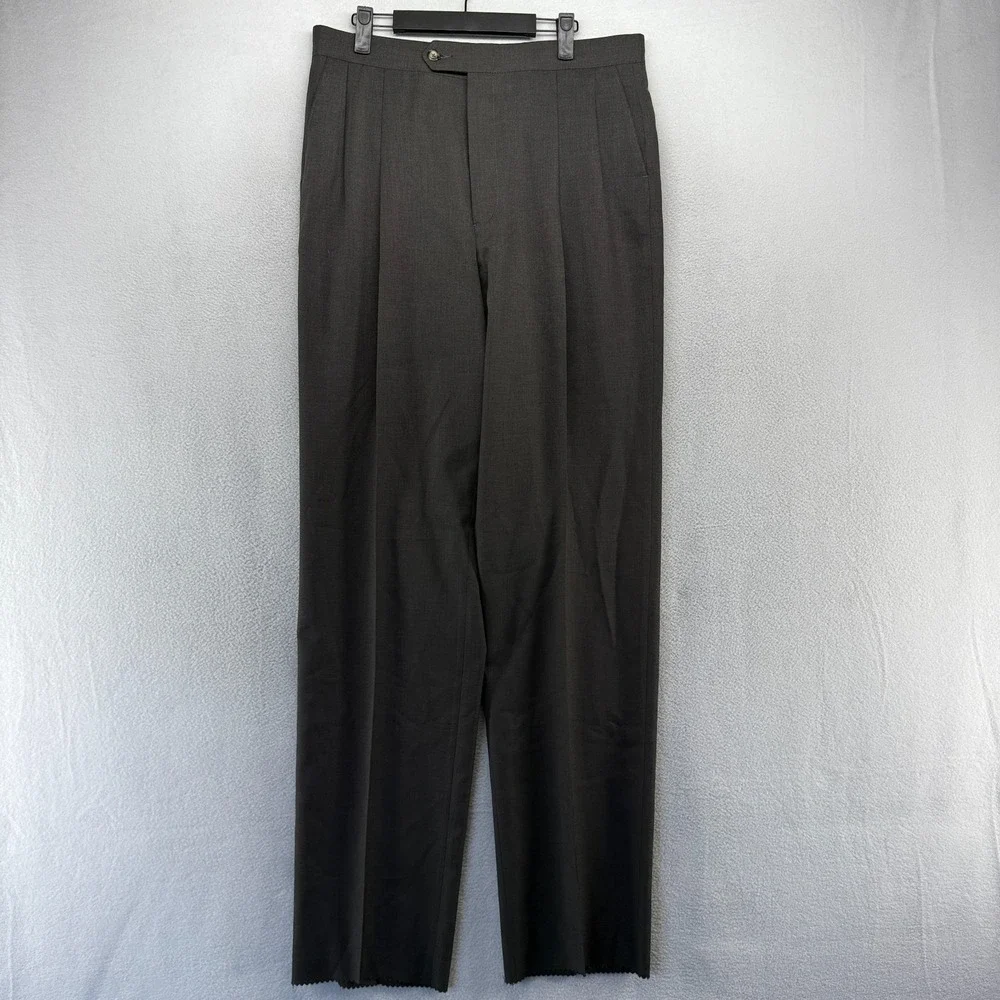 Vintage Sansabelt Dress Pants men's 34 Gray Trousers Unhemmed Raw Pleated NEW